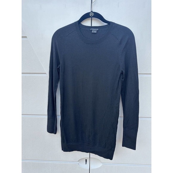 Theory Women’s Black Pullover Wool Long Line Sweater Minimalist Neutral Size P/S - Picture 1 of 8